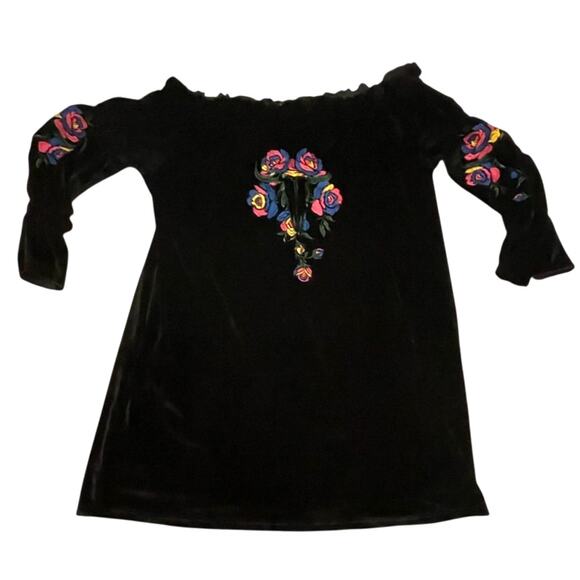 Merigold Kiss - Velvet Embroidered - Tunic Dress - 2X - Off Shoulder Boho - NWT - Picture 1 of 7